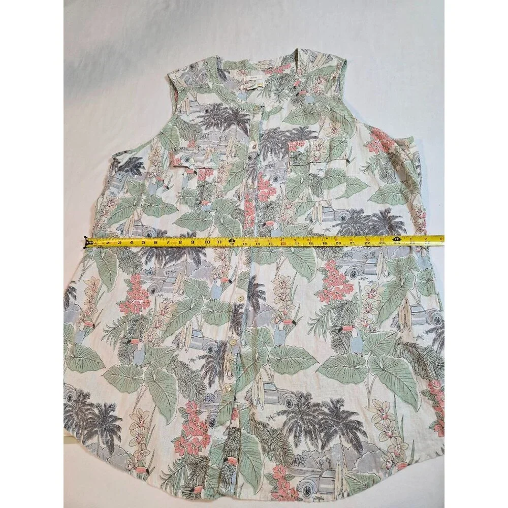 C&C California‎ Womens Tropical Print Sleeveless Linen Button-Down dress Size 3X - Picture 9 of 13